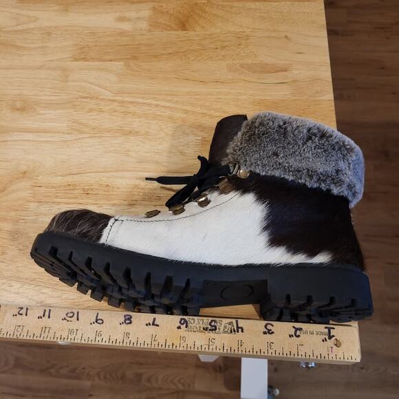 Myra Beaver Boots Hairon Cowhide Leather Fur Cuff Lace Up Rugged Sole 9 - Picture 11 of 13